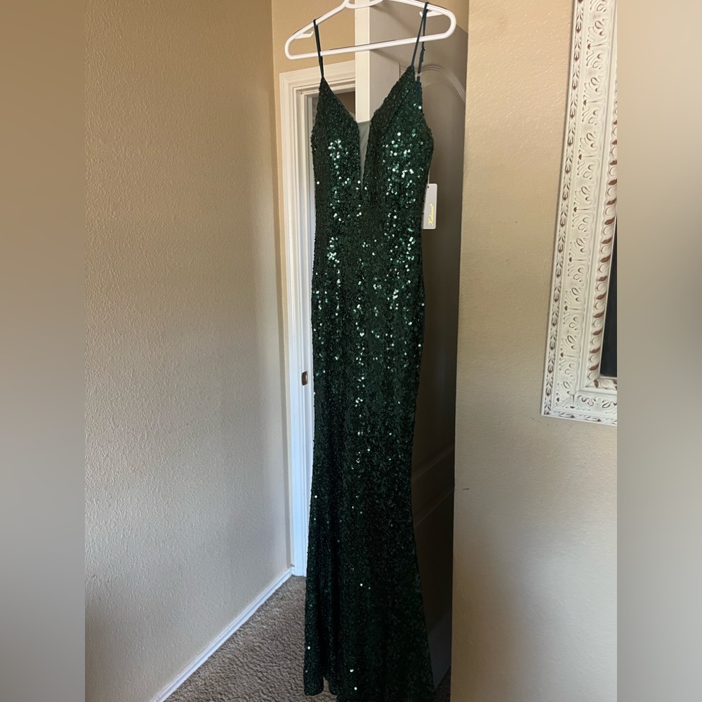 Floor length sequin green dress
